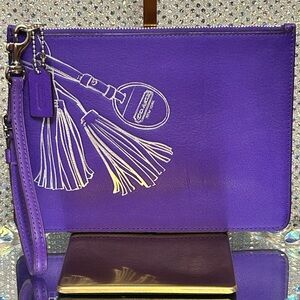 Coach Iris Vibrant Purple Tassel Wristlet Approx. 8 x 6